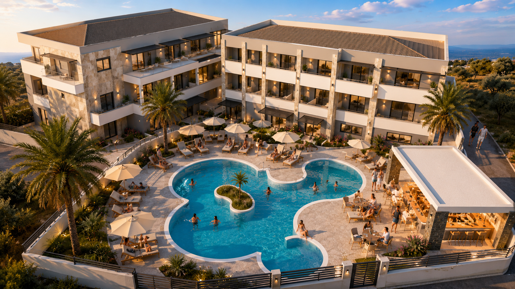 anese — aerial view of the pool and apartments