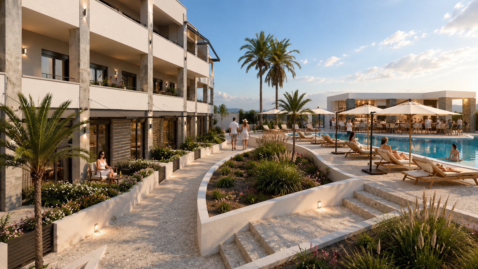 anese — pool, gardens and bar overview